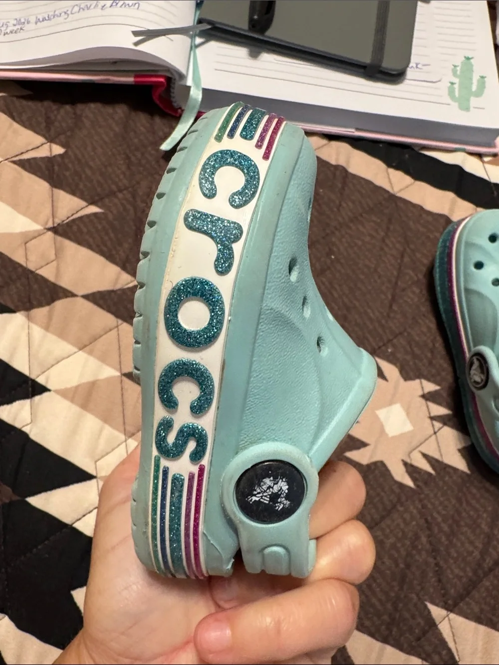 CROCS Kids Clogs in Light Aqua with Pink Accent
